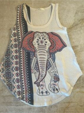 Gaze USA Elephant Print Boho Knit Tank Top XS